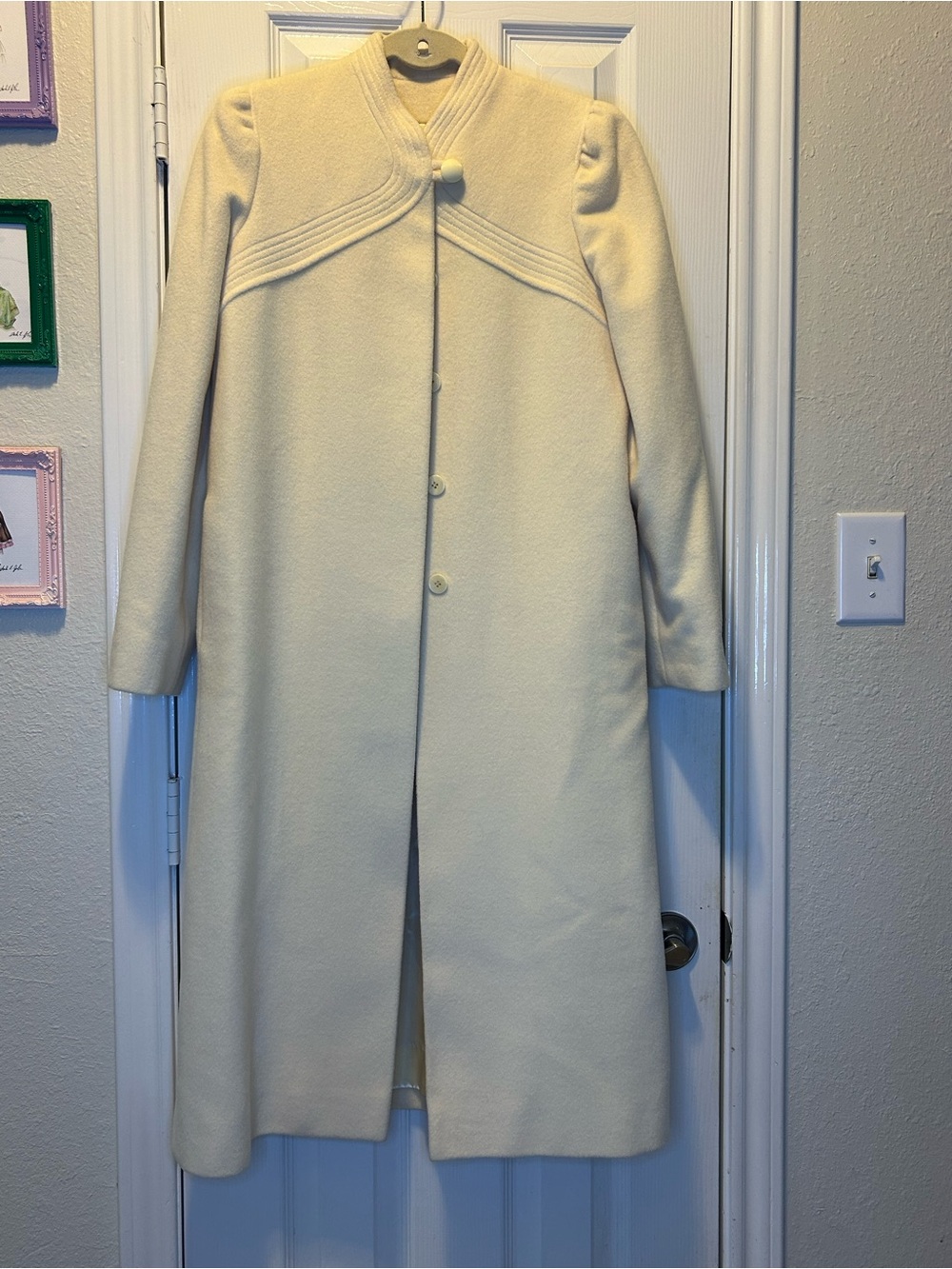 Fleurette of California Vintage 1960’s Cream Wool Coat Pintuck Stitched Yoke